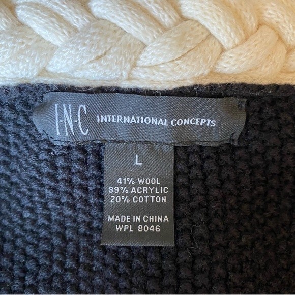 INC Cardigan Sweater Braided Knit Wool Black White Structured Dog Show NWT - Picture 3 of 10